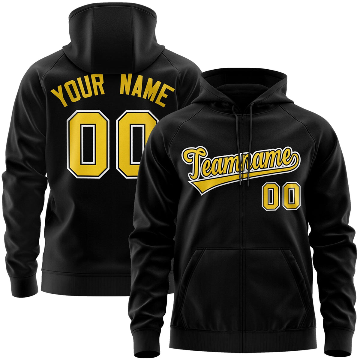 Custom Stitched Black Gold-White Sports Full-Zip Sweatshirt Hoodie| KXKSHOP