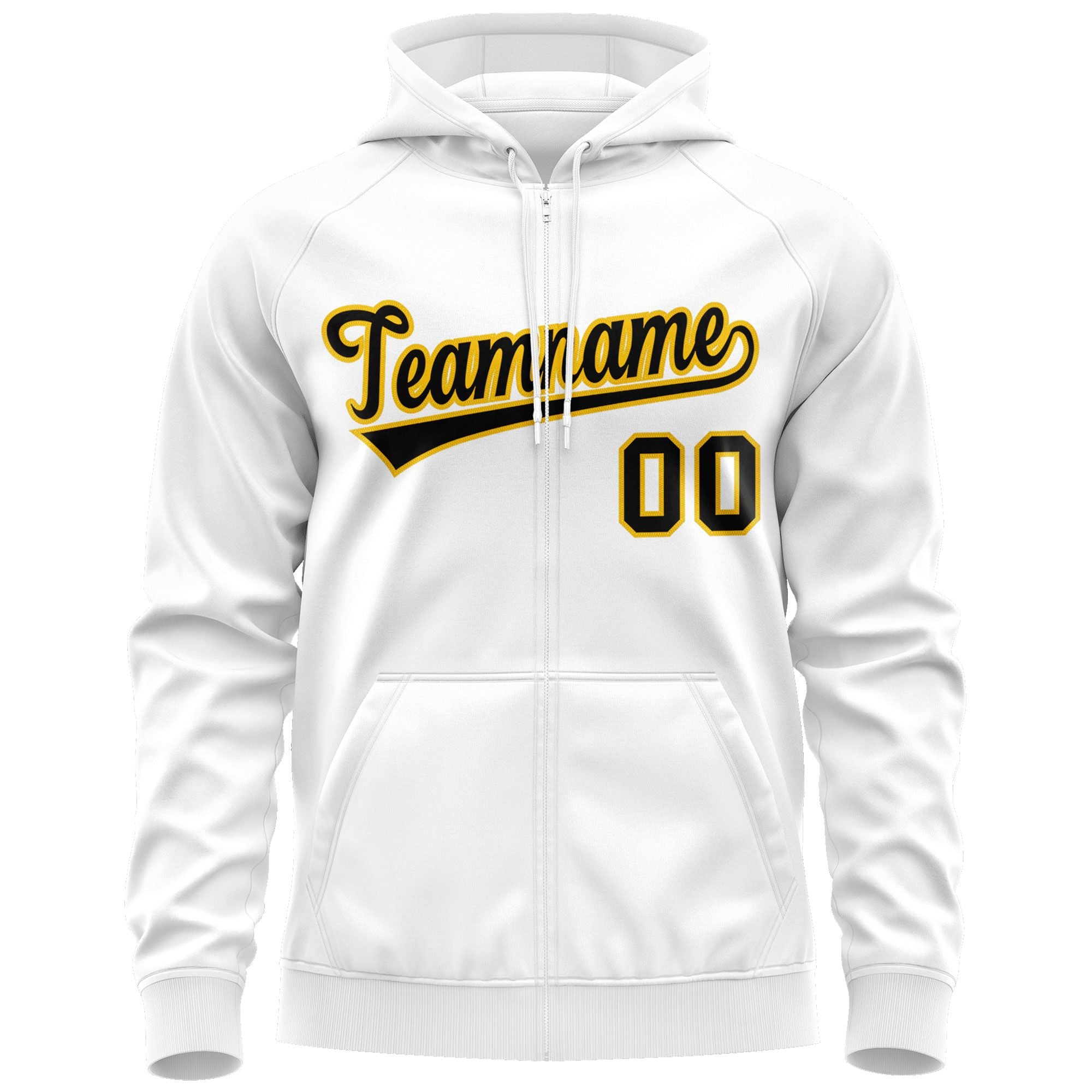 Custom Stitched White Black-Gold Sports Full-Zip Sweatshirt Hoodie| KXKSHOP