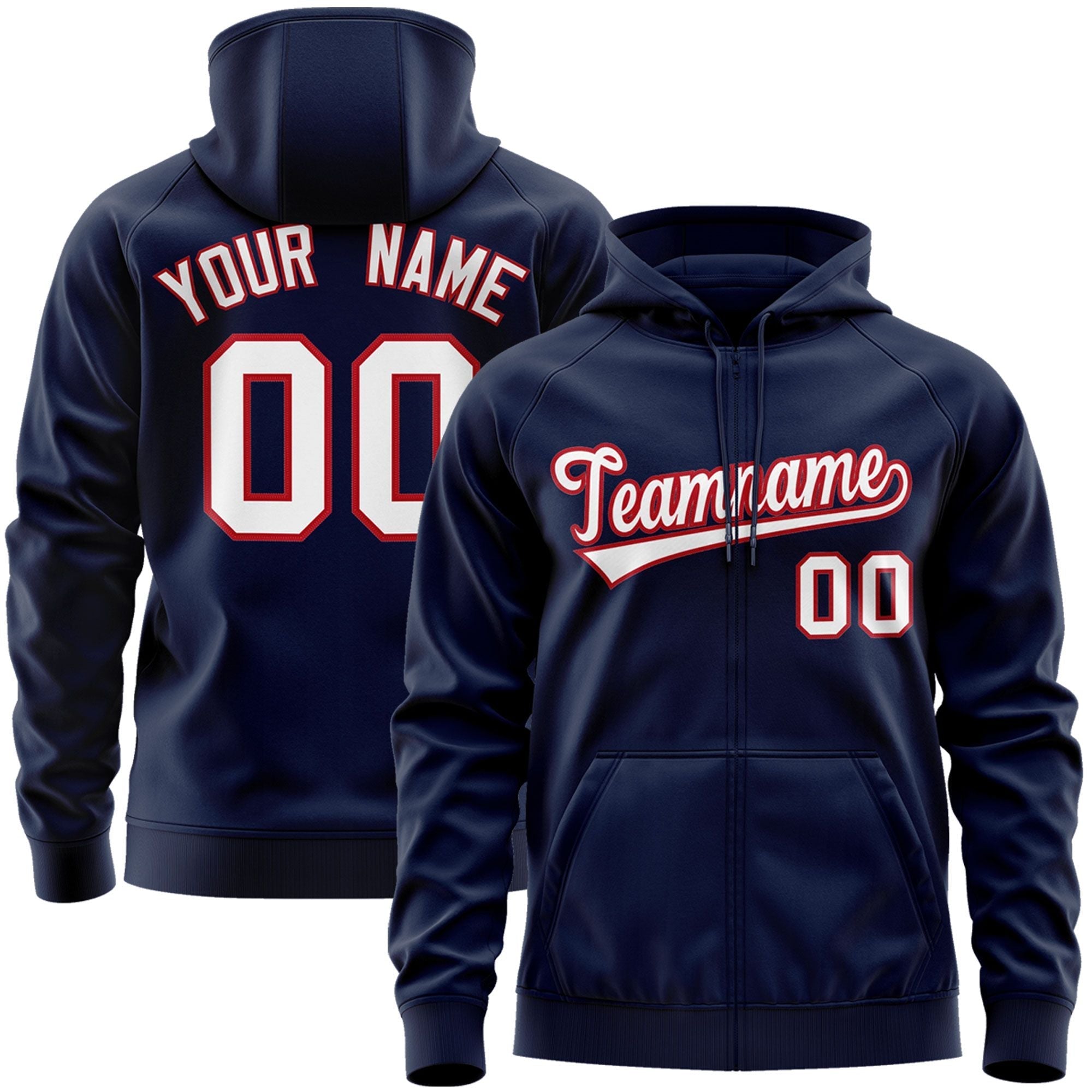 Custom Stitched Navy White-Red Sports Full-Zip Sweatshirt Hoodie| KXKSHOP