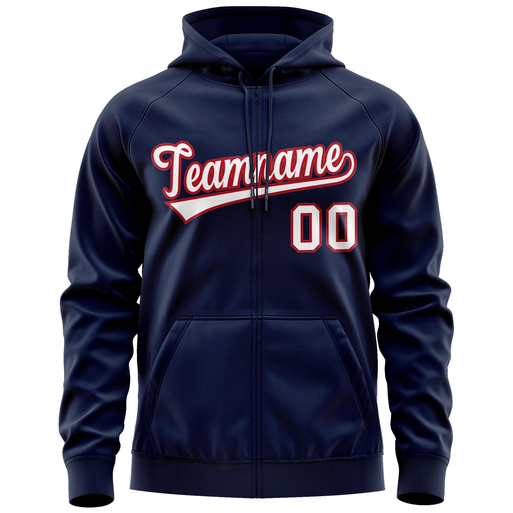 Custom Stitched Navy White-Red Sports Full-Zip Sweatshirt Hoodie| KXKSHOP