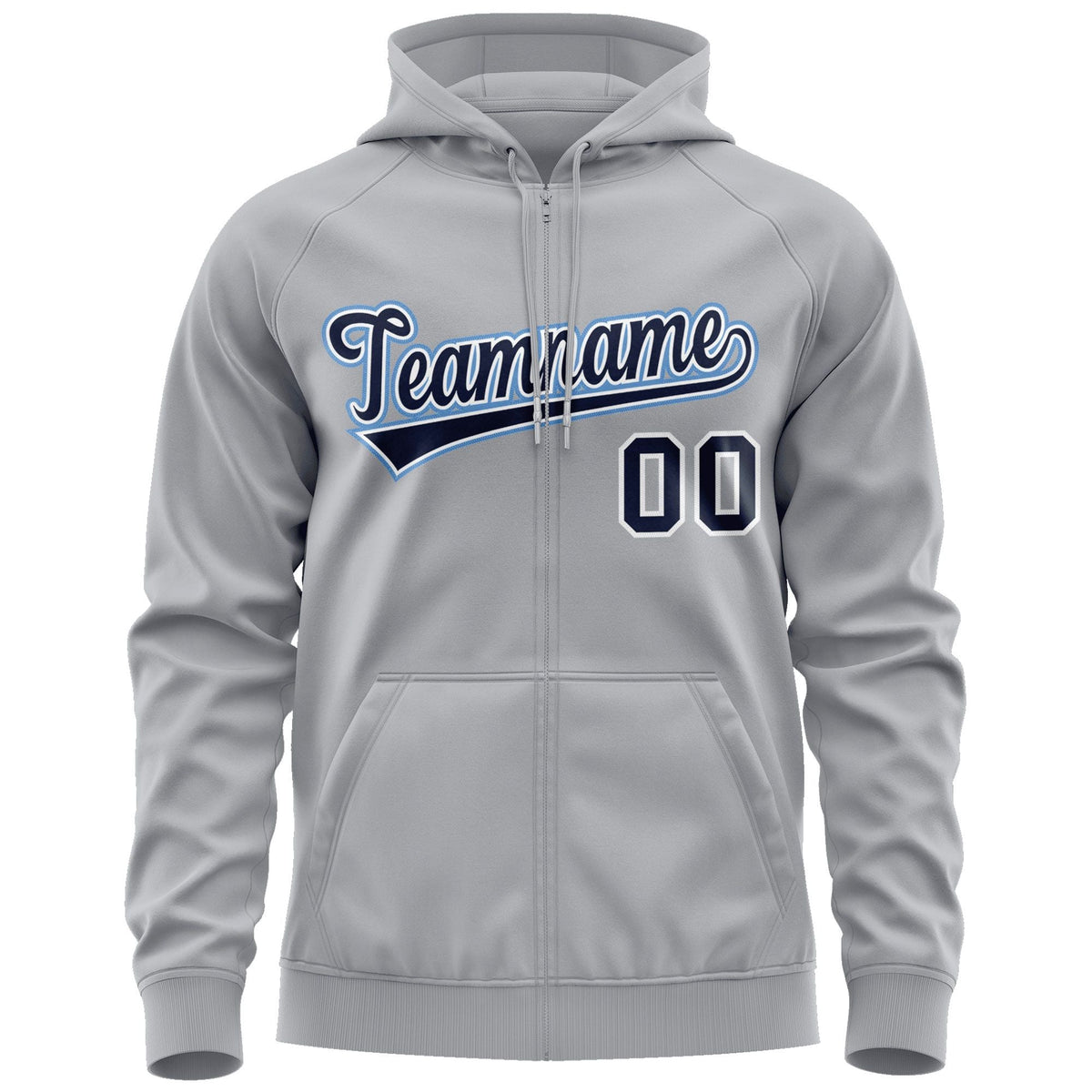 Custom Stitched Gray Navy-Light Blue Sports Full-Zip Sweatshirt Hoodie| KXKSHOP