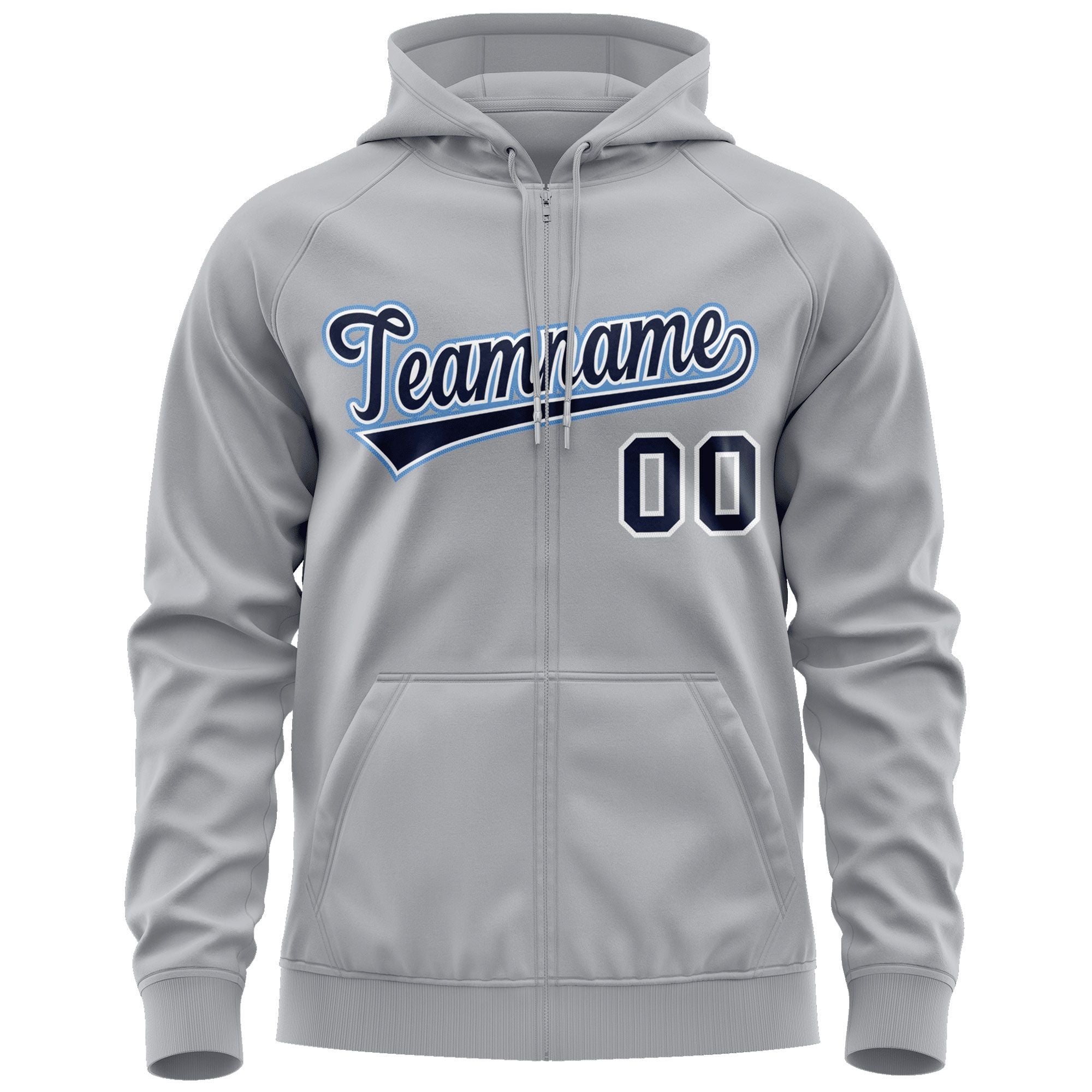 Custom Stitched Gray Navy-Light Blue Sports Full-Zip Sweatshirt Hoodie| KXKSHOP
