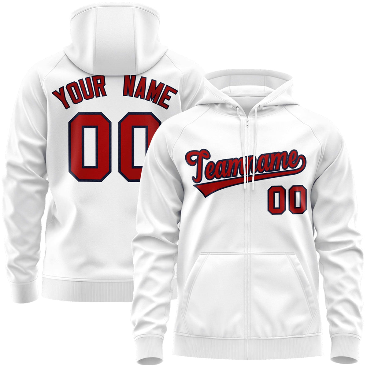 Custom Stitched White Red-Navy Sports Full-Zip Sweatshirt Hoodie| KXKSHOP
