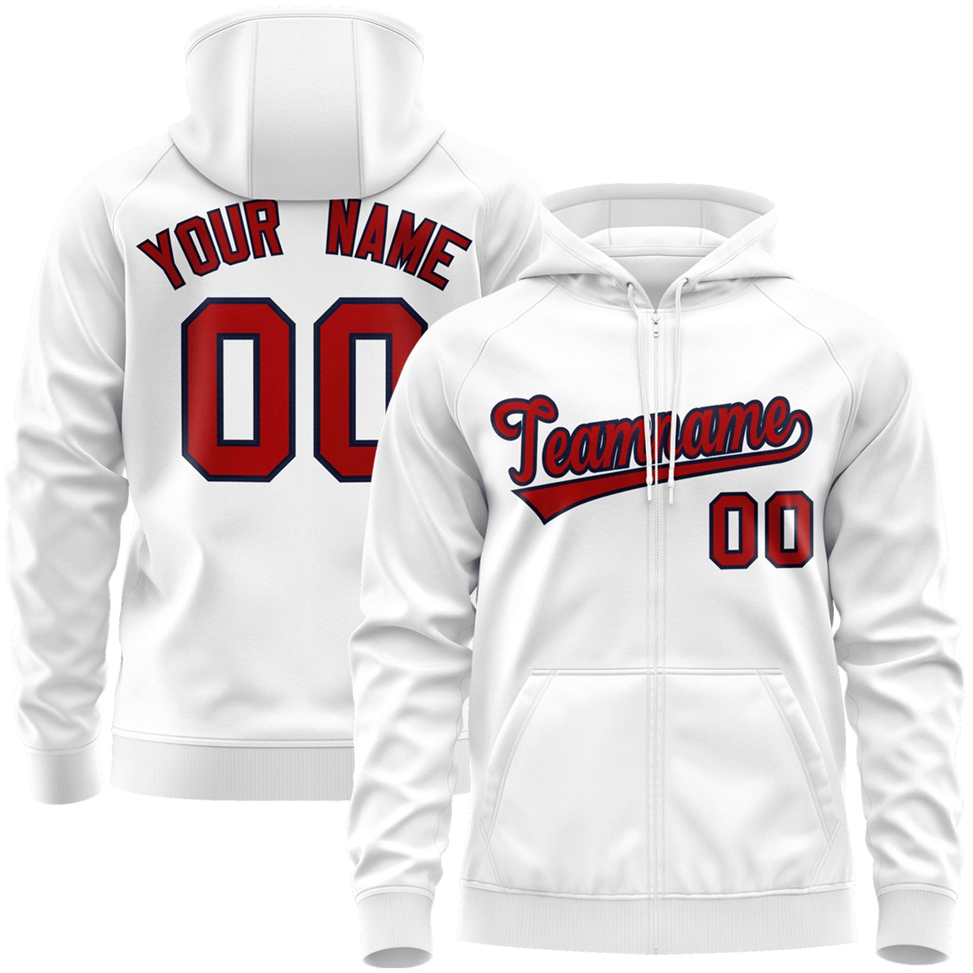 Custom Stitched White Red-Navy Sports Full-Zip Sweatshirt Hoodie| KXKSHOP