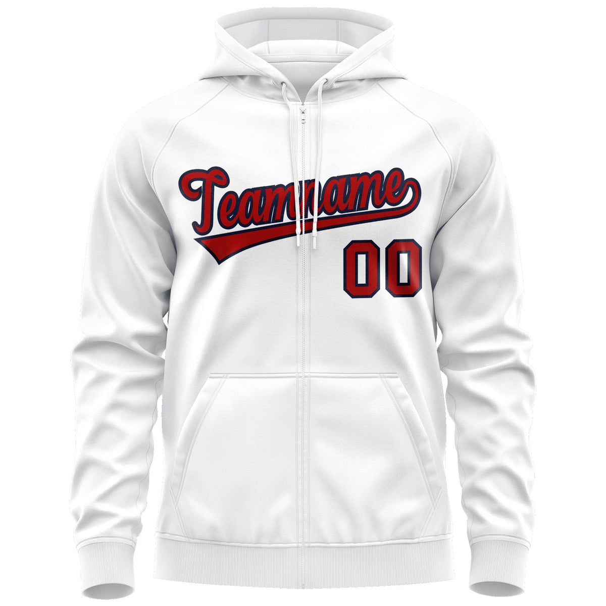 Custom Stitched White Red-Navy Sports Full-Zip Sweatshirt Hoodie| KXKSHOP