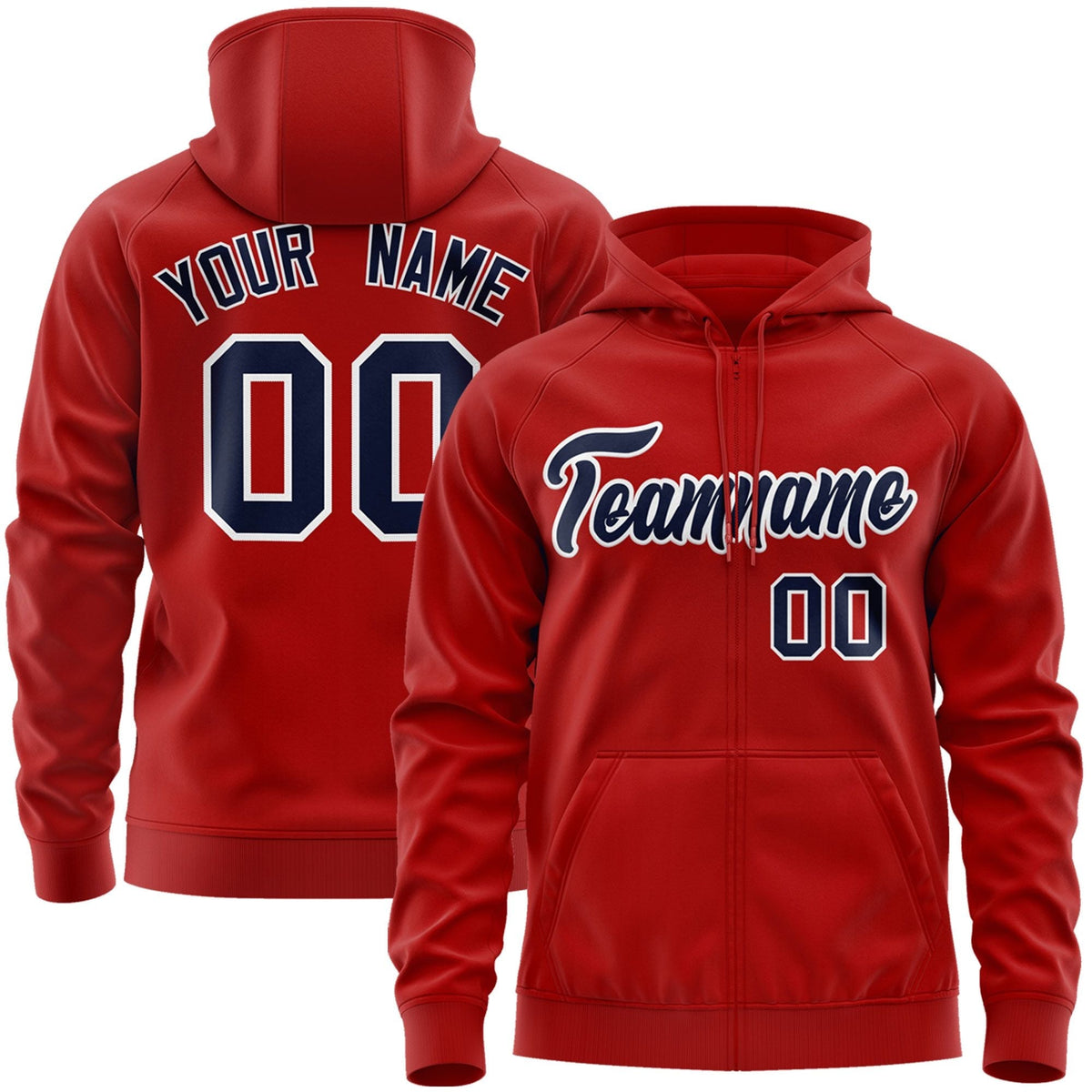 Custom Stitched Red Navy-White Sports Full-Zip Sweatshirt Hoodie| KXKSHOP
