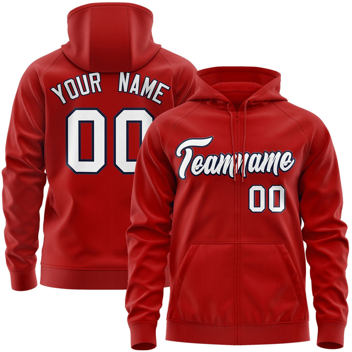 Custom Stitched Red White-Navy Sports Full-Zip Sweatshirt Hoodie| KXKSHOP