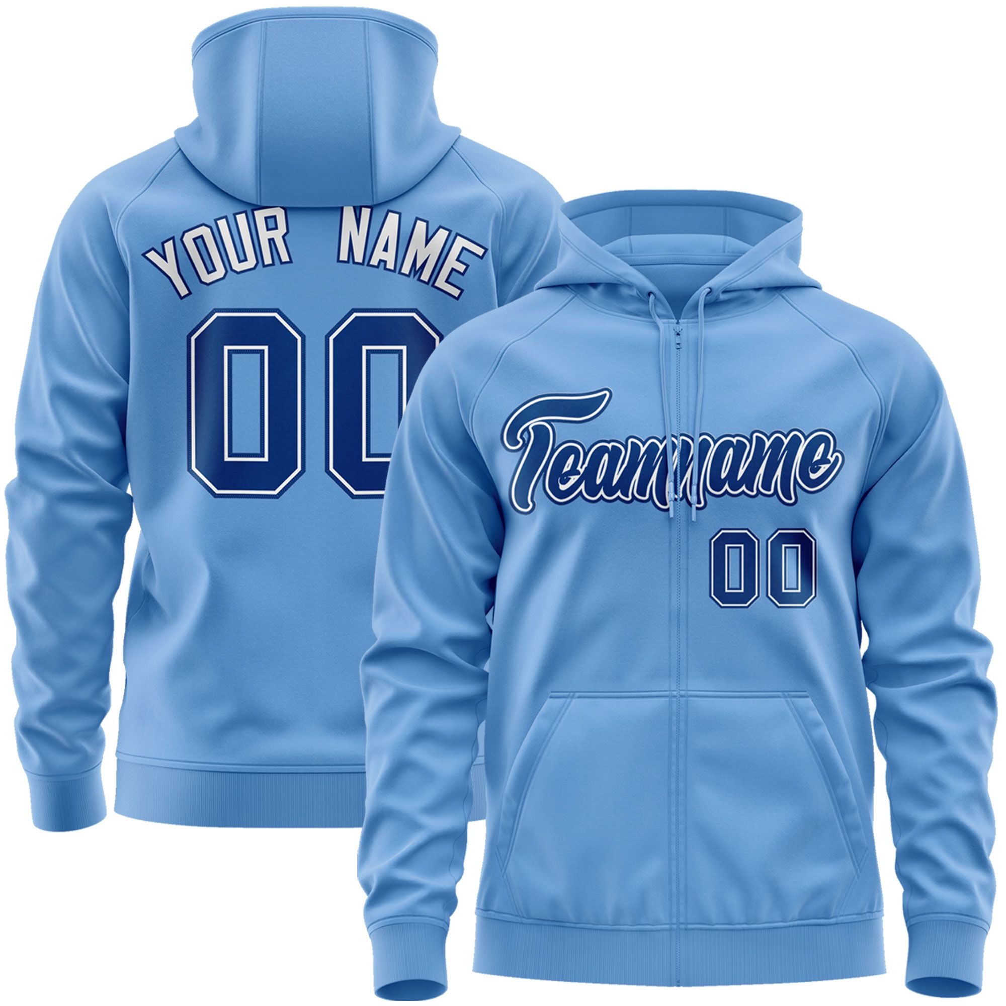 Custom Stitched Lt Blue Royal-White Sports Full-Zip Sweatshirt Hoodie| KXKSHOP