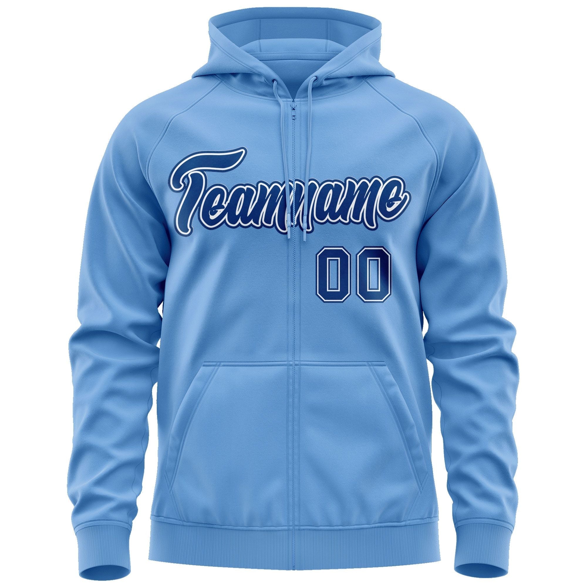 Custom Stitched Lt Blue Royal-White Sports Full-Zip Sweatshirt Hoodie| KXKSHOP