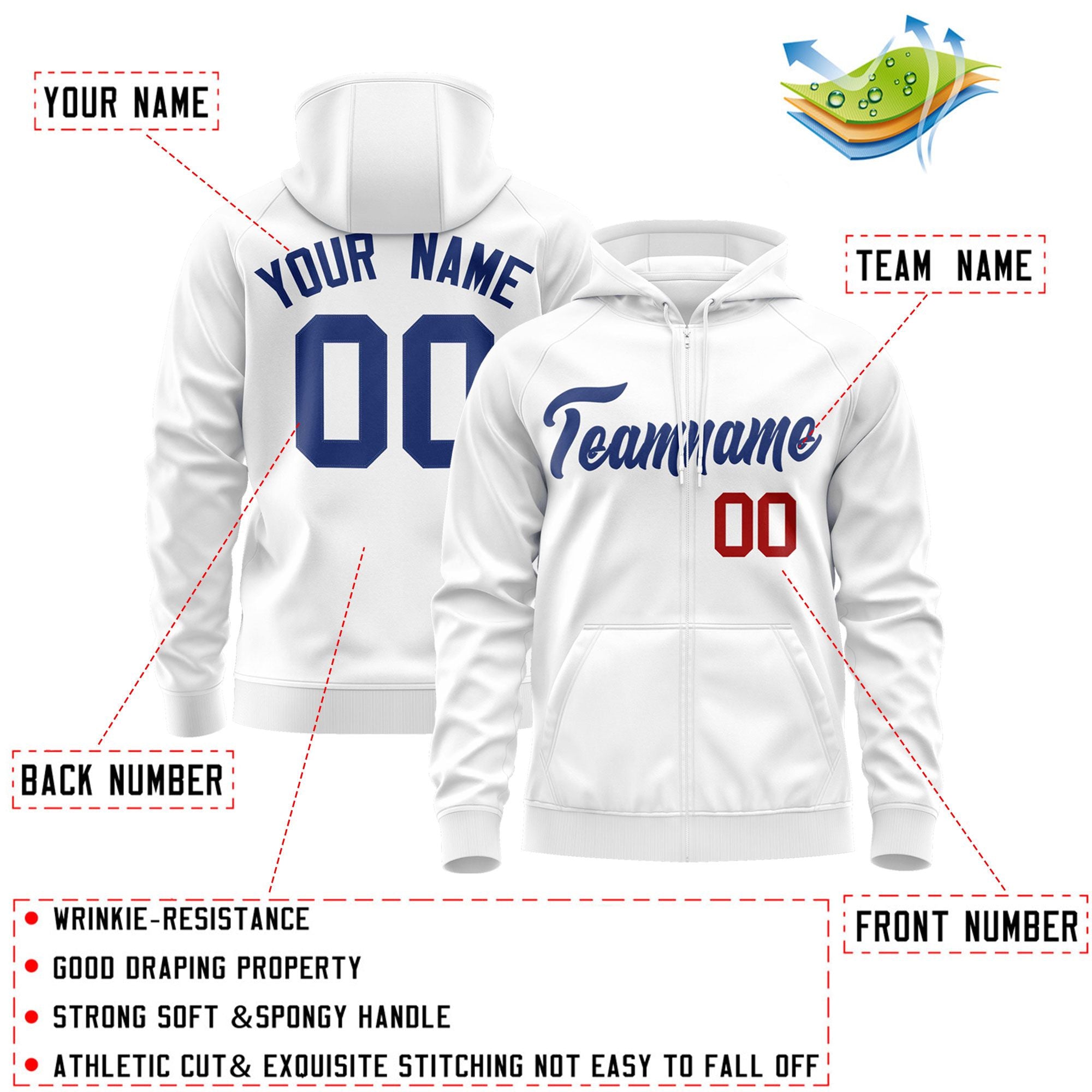 Custom Stitched White Royal Sports Full-Zip Sweatshirt Hoodie| KXKSHOP
