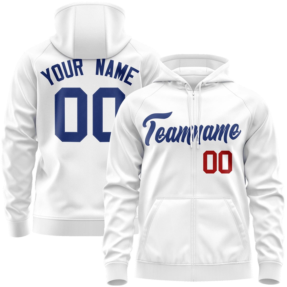 Custom Stitched White Royal Sports Full-Zip Sweatshirt Hoodie| KXKSHOP