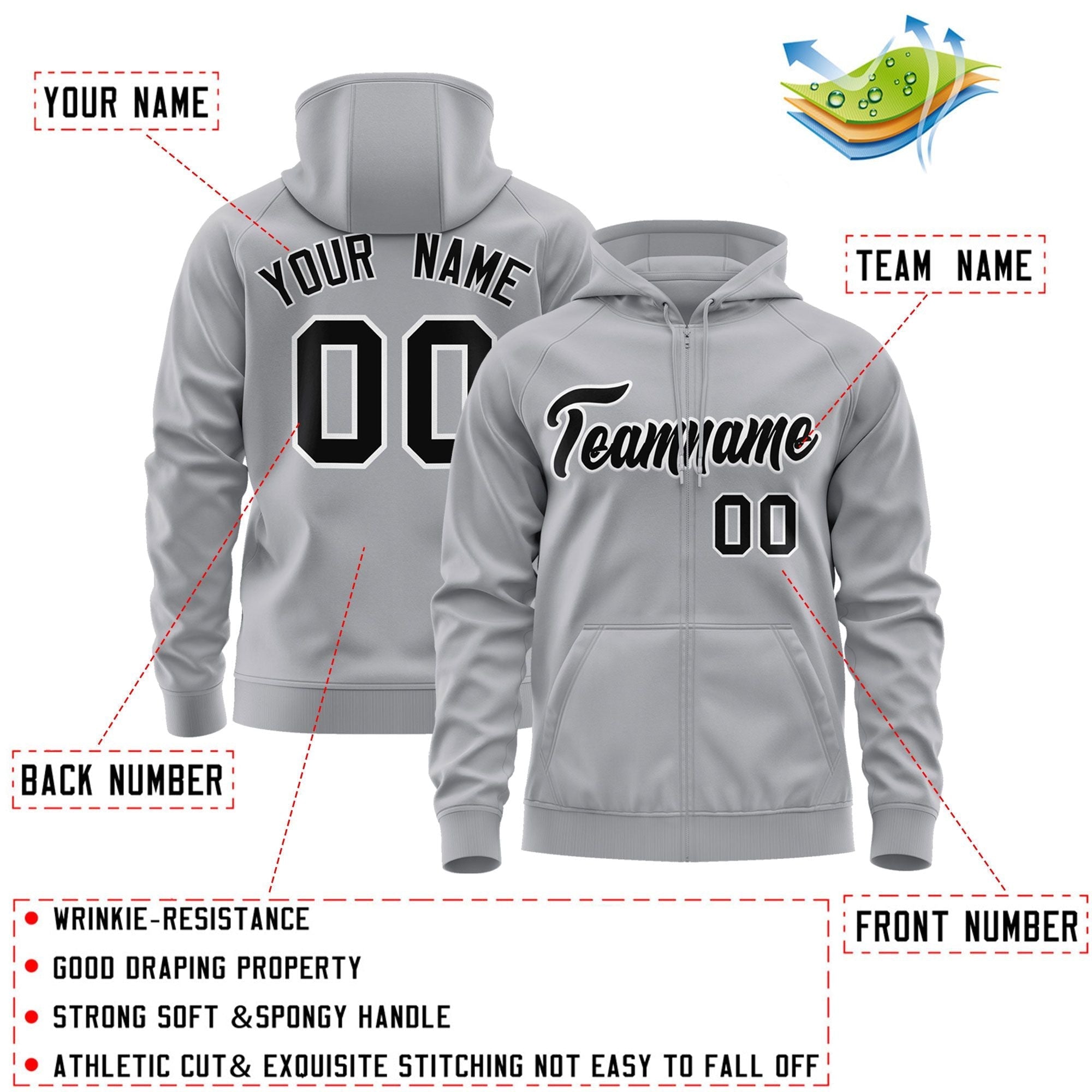 Custom Stitched Gray Black-White Sports Full-Zip Sweatshirt Hoodie| KXKSHOP