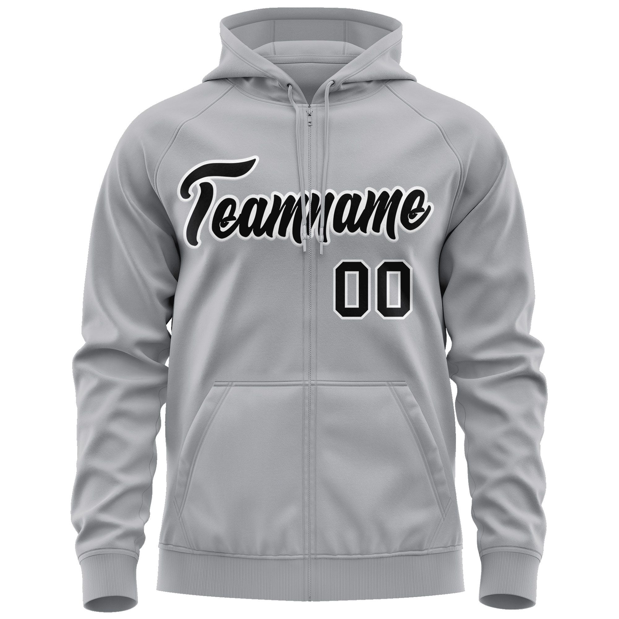 Custom Stitched Gray Black-White Sports Full-Zip Sweatshirt Hoodie| KXKSHOP