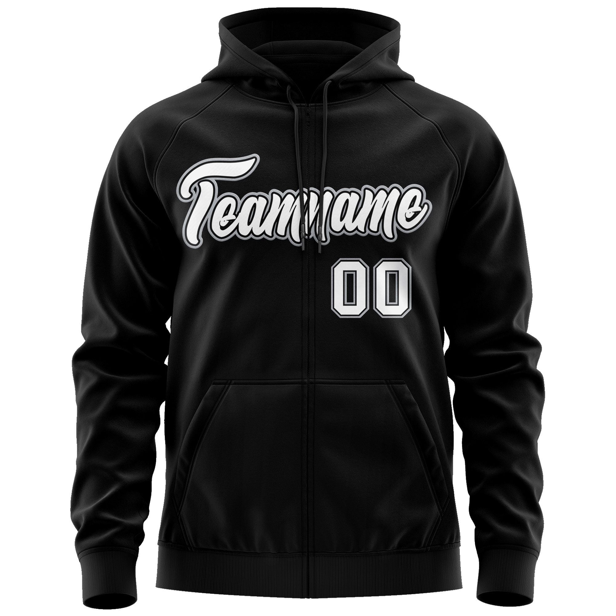 Custom Stitched Black White Sports Full-Zip Sweatshirt Hoodie| KXKSHOP