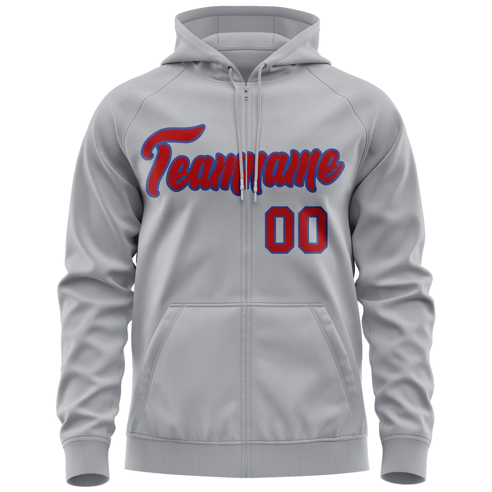 Custom Stitched Gray Red-Royal Sports Full-Zip Sweatshirt Hoodie| KXKSHOP