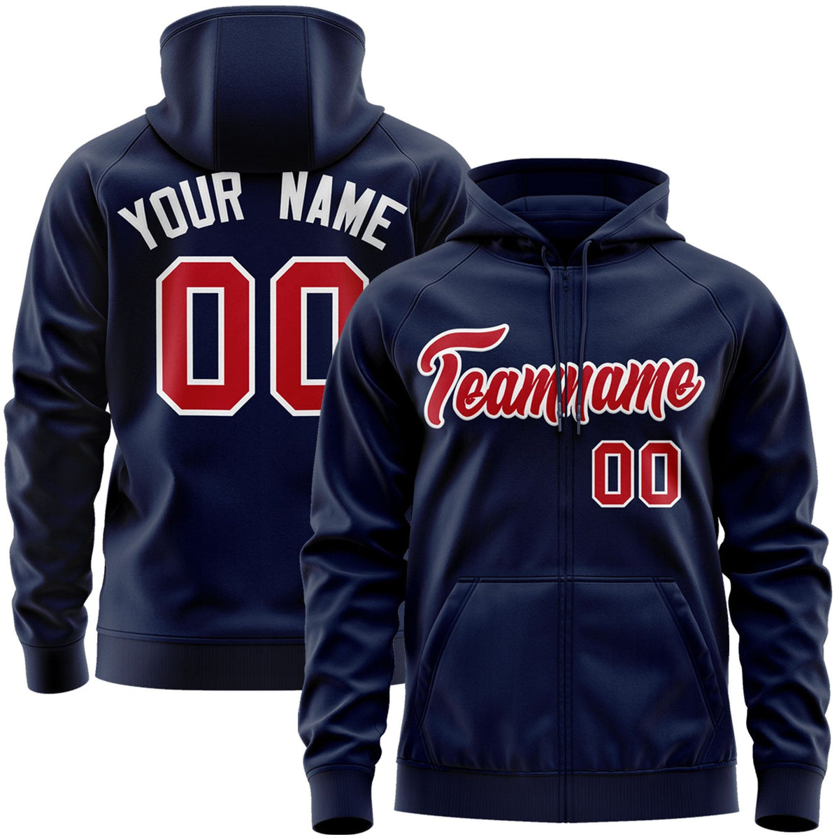 Custom Stitched Navy Red-White Sports Full-Zip Sweatshirt Hoodie| KXKSHOP