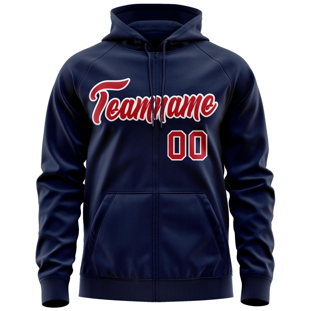 Custom Stitched Navy Red-White Sports Full-Zip Sweatshirt Hoodie| KXKSHOP