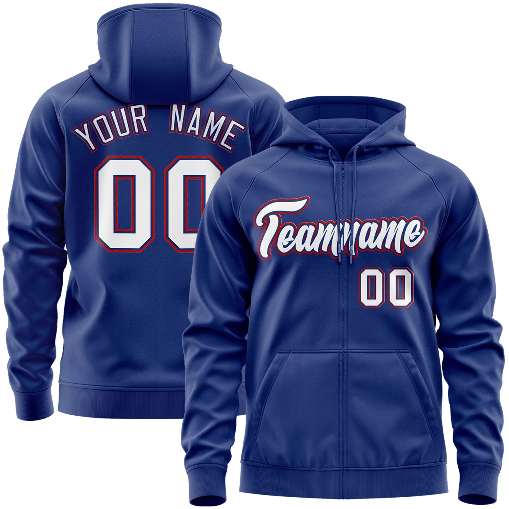 Custom Stitched Royal White-Red Sports Full-Zip Sweatshirt Hoodie| KXKSHOP