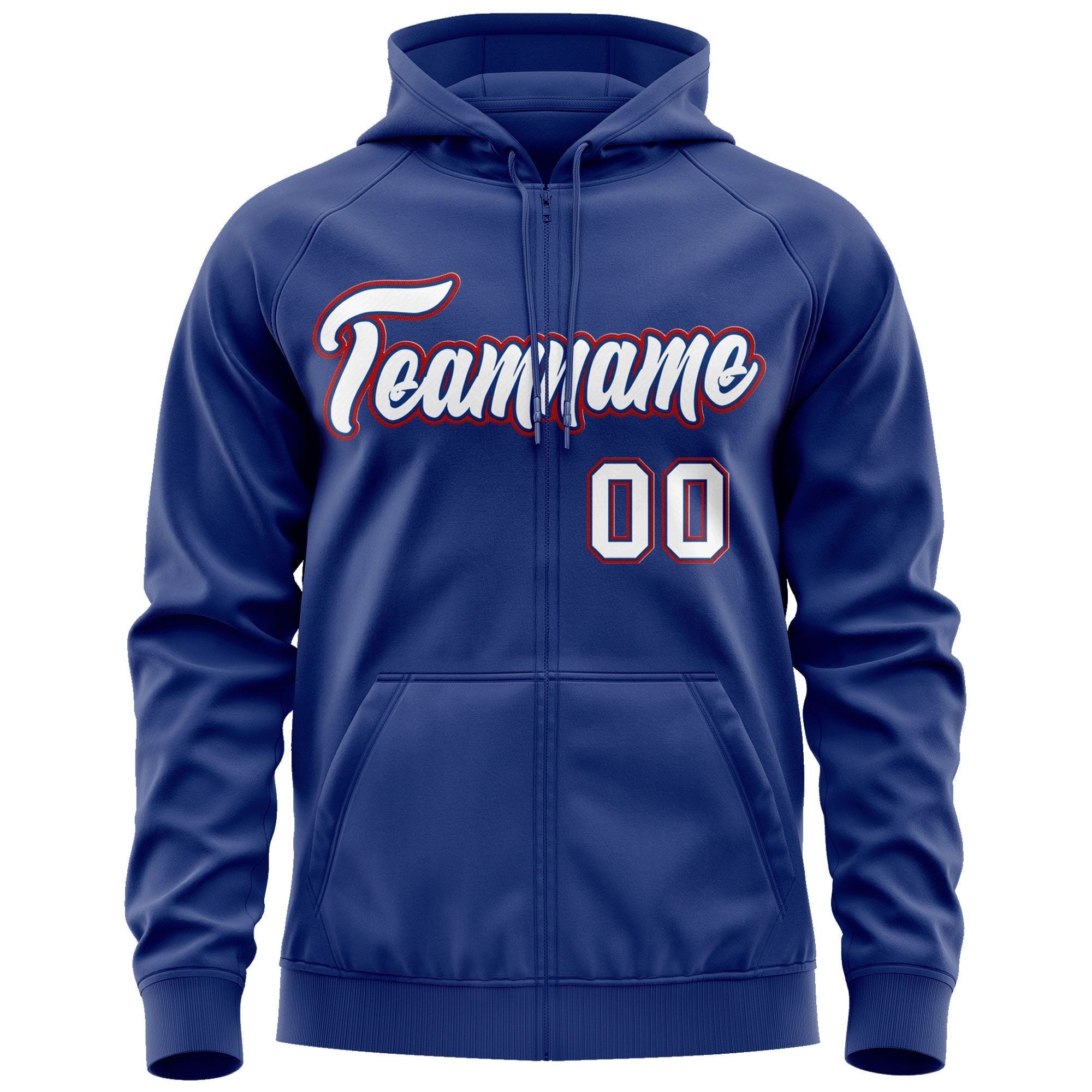Custom Stitched Royal White-Red Sports Full-Zip Sweatshirt Hoodie| KXKSHOP