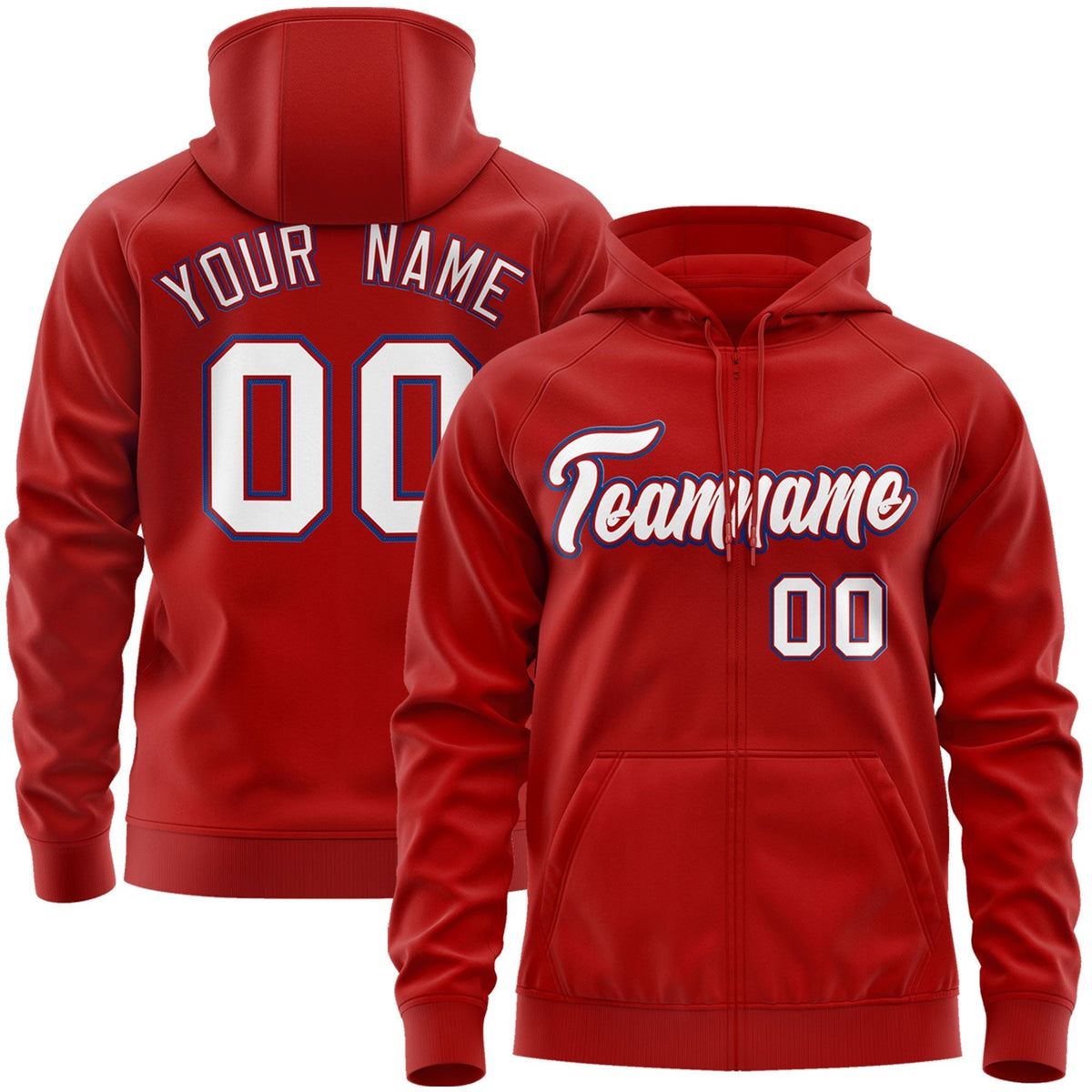 Custom Stitched Red White-Royal Sports Full-Zip Sweatshirt Hoodie| KXKSHOP