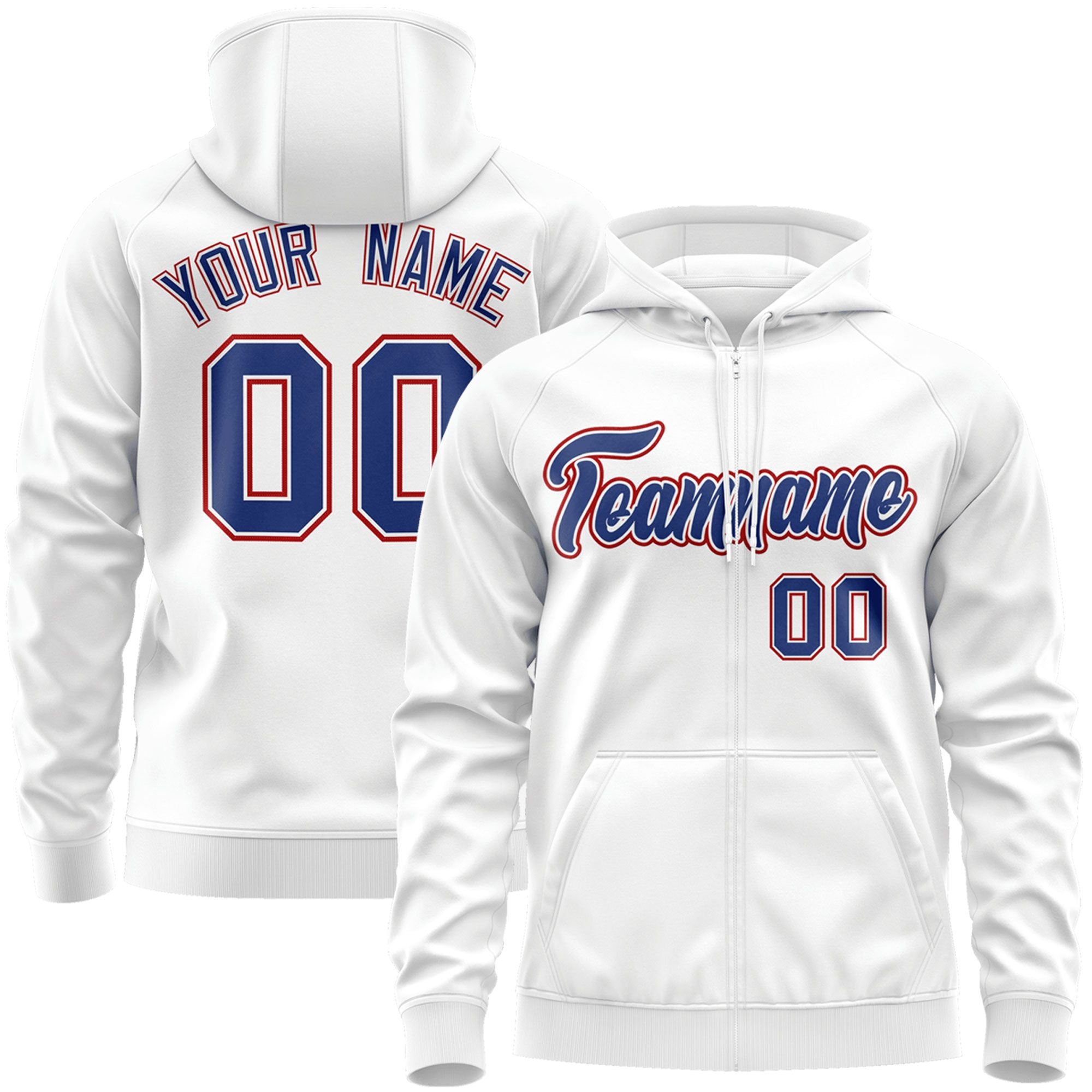 Custom Stitched White Royal-Red Sports Full-Zip Sweatshirt Hoodie| KXKSHOP