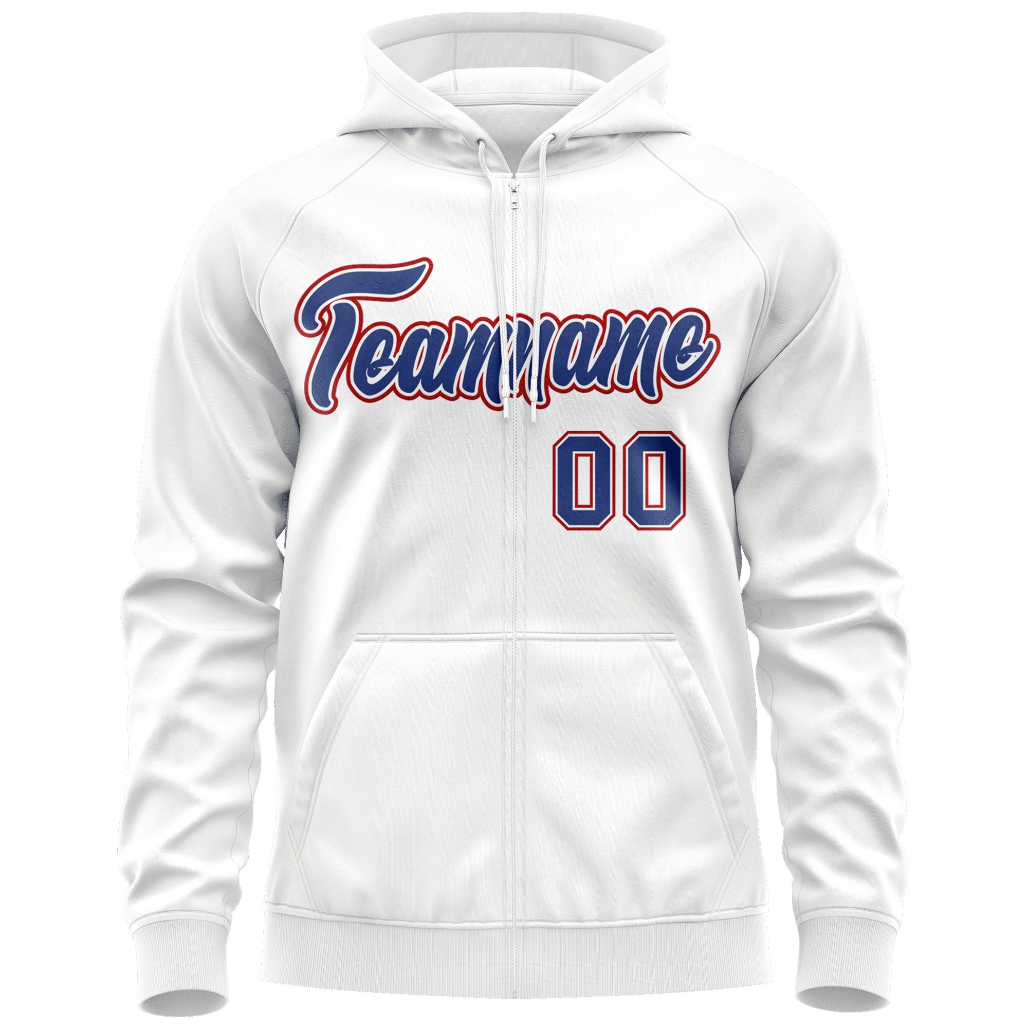 Custom Stitched White Royal-Red Sports Full-Zip Sweatshirt Hoodie| KXKSHOP