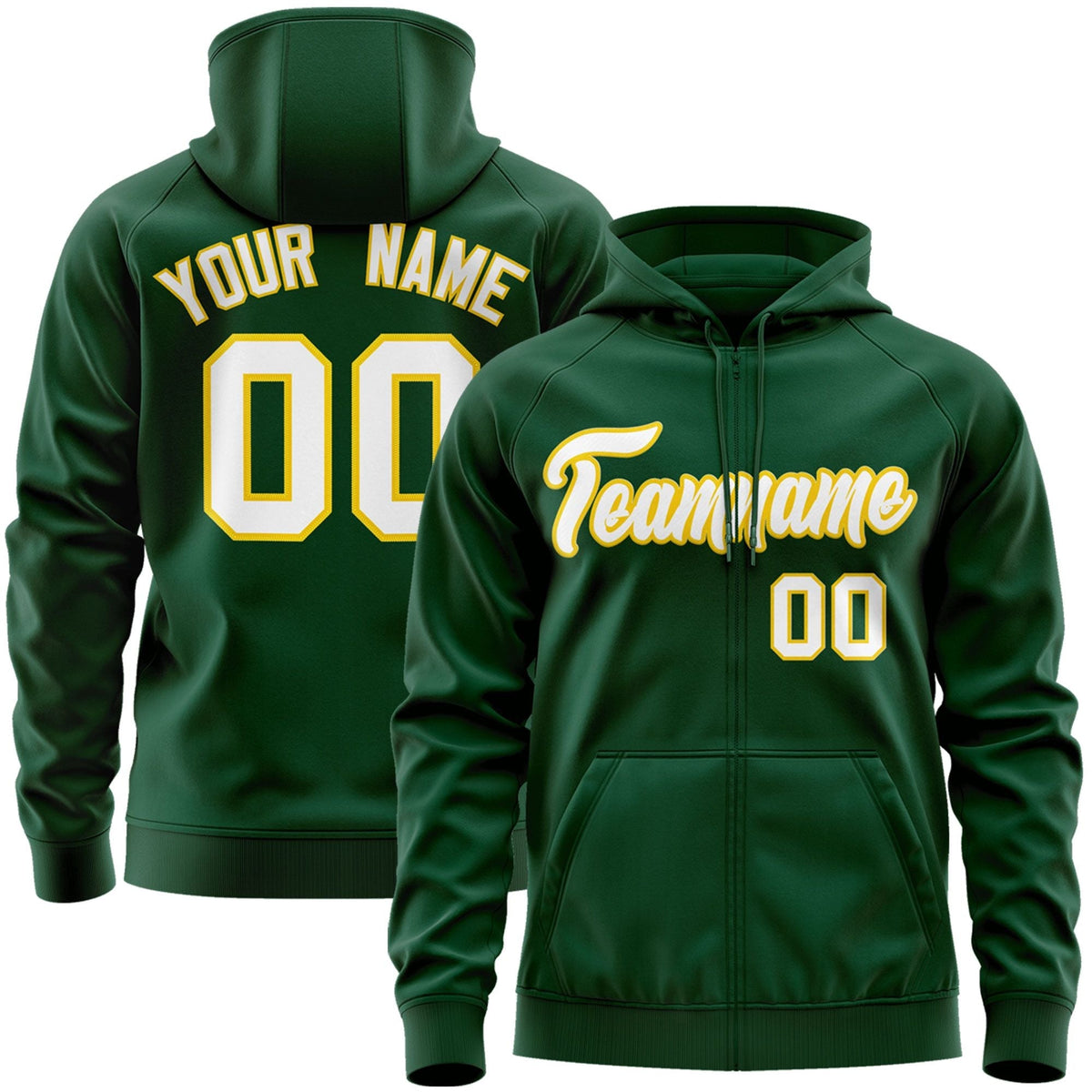 Custom Stitched Green White-Gold Sports Full-Zip Sweatshirt Hoodie| KXKSHOP
