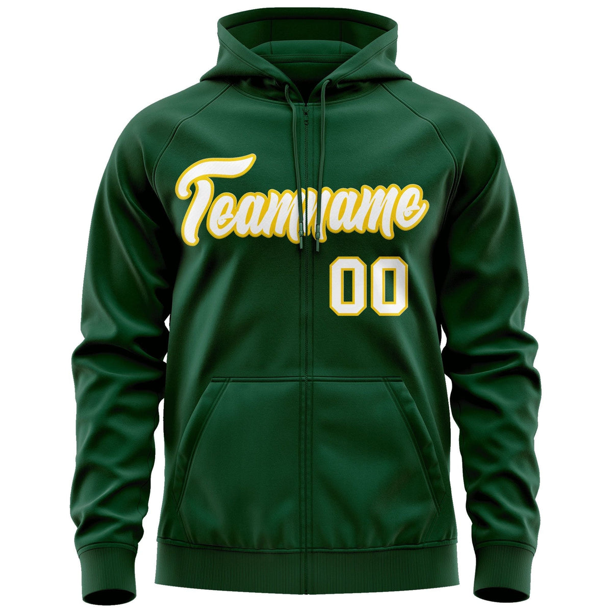 Custom Stitched Green White-Gold Sports Full-Zip Sweatshirt Hoodie| KXKSHOP