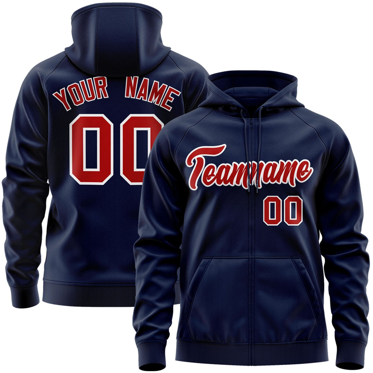 Custom Stitched Navy Red-White Sports Full-Zip Sweatshirt Hoodie| KXKSHOP