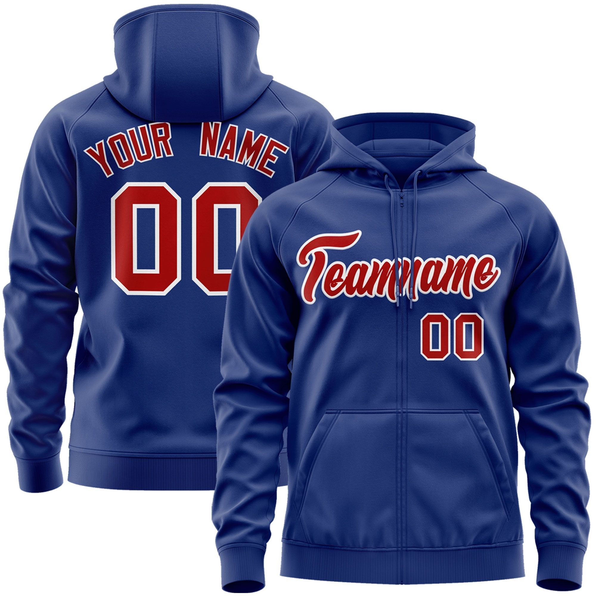 Custom Stitched Royal Red-White Sports Full-Zip Sweatshirt Hoodie| KXKSHOP