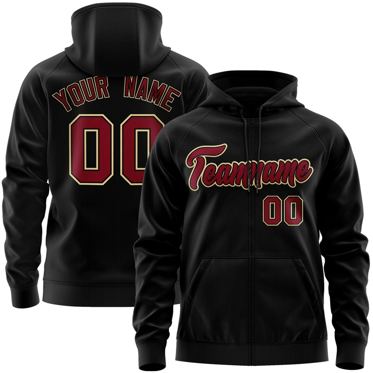 Custom Stitched Black Maroon-Khaki Sports Full-Zip Sweatshirt Hoodie| KXKSHOP