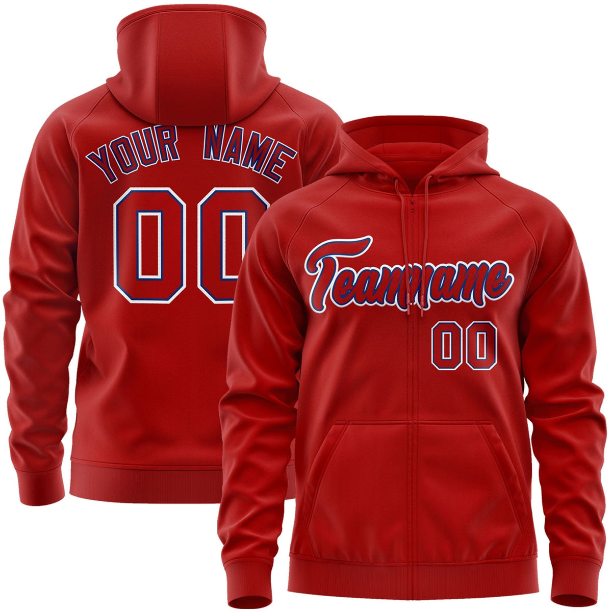 Custom Stitched Red Royal-White Sports Full-Zip Sweatshirt Hoodie| KXKSHOP