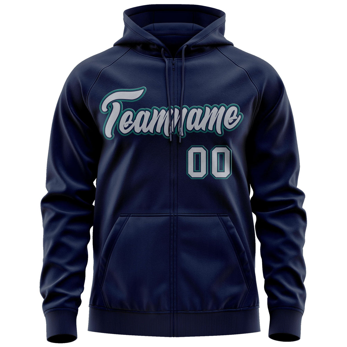Custom Stitched Navy Gray-Aqua Sports Full-Zip Sweatshirt Hoodie| KXKSHOP