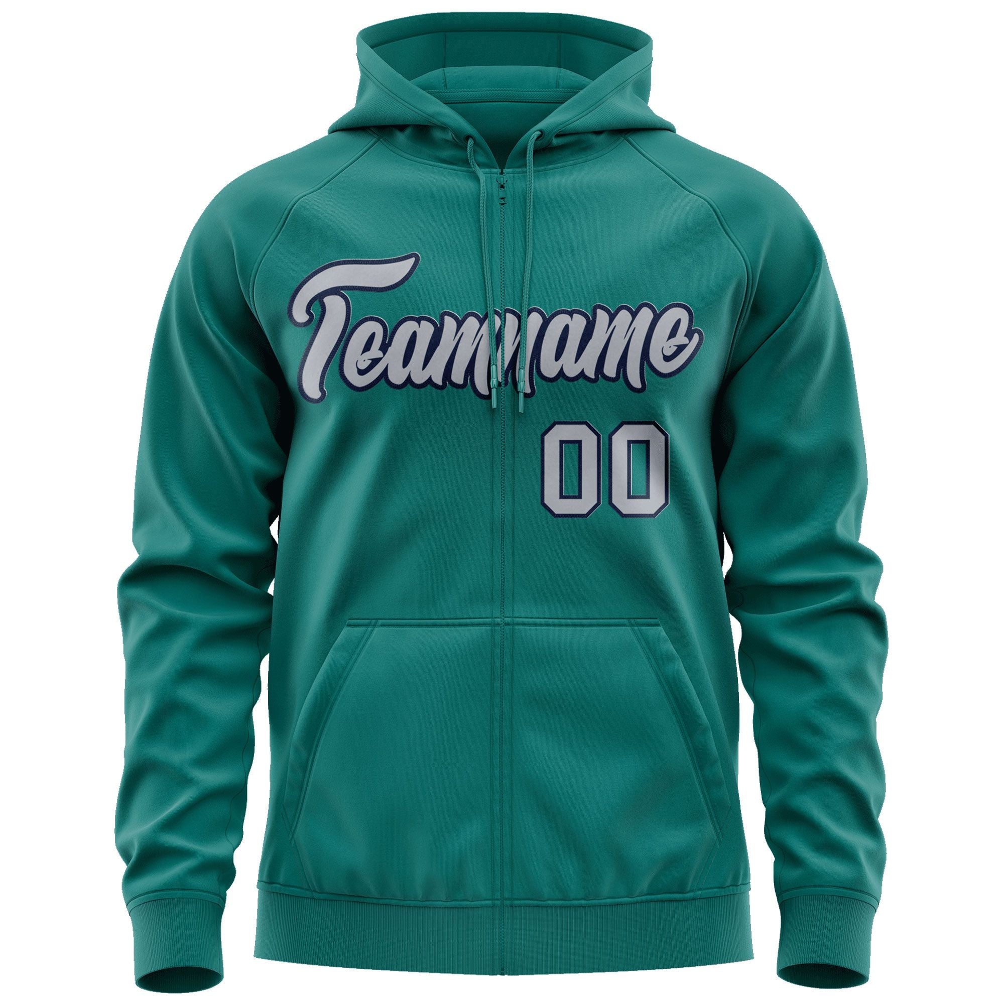 Custom Stitched Aqua Gray-Navy Sports Full-Zip Sweatshirt Hoodie| KXKSHOP