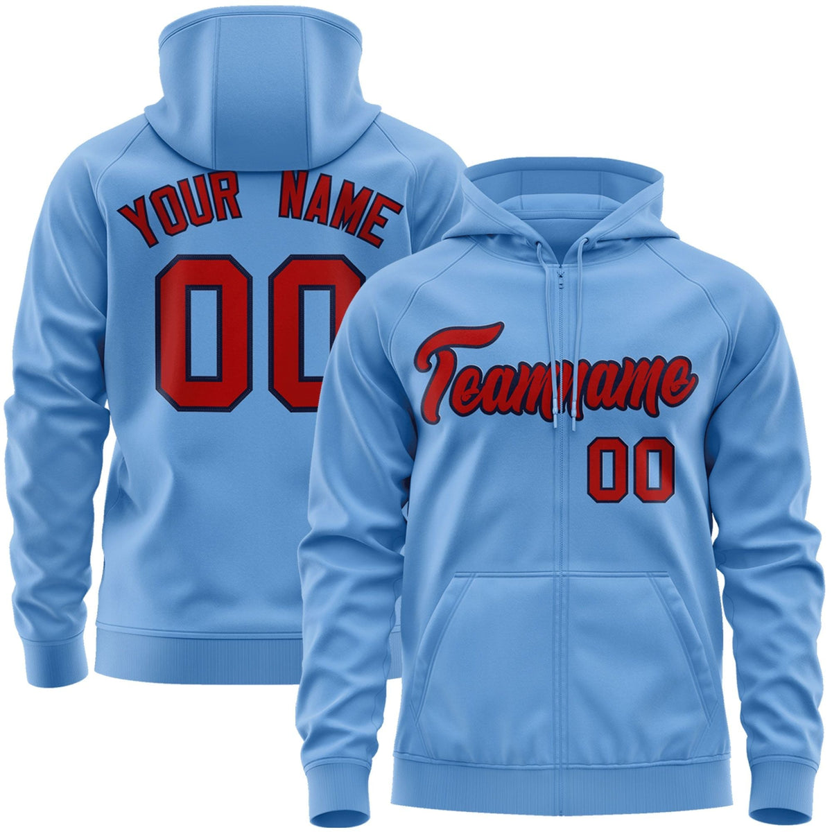 Custom Stitched Lt Blue Red-Navy Sports Full-Zip Sweatshirt Hoodie| KXKSHOP