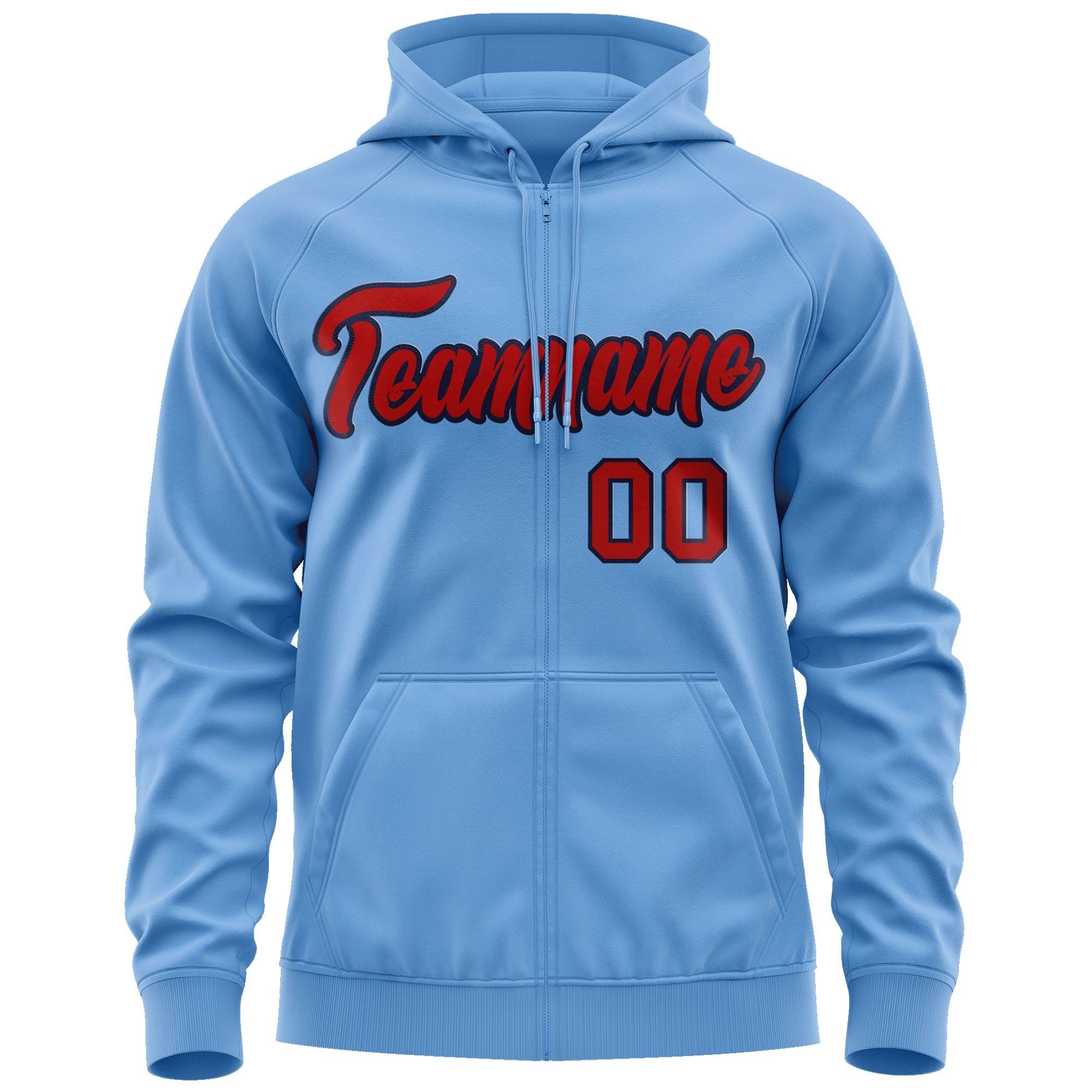 Custom Stitched Lt Blue Red-Navy Sports Full-Zip Sweatshirt Hoodie| KXKSHOP