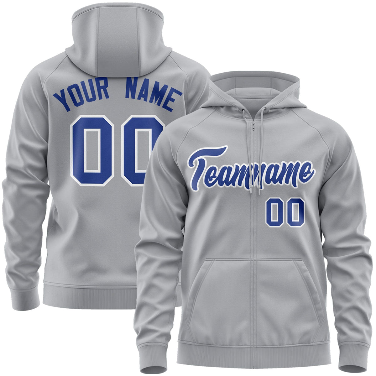 Custom Stitched Gray Royal-White Sports Full-Zip Sweatshirt Hoodie| KXKSHOP