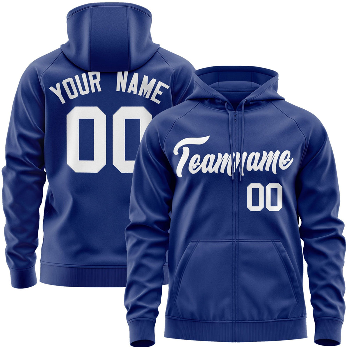 Custom Stitched Royal White Sports Full-Zip Sweatshirt Hoodie| KXKSHOP
