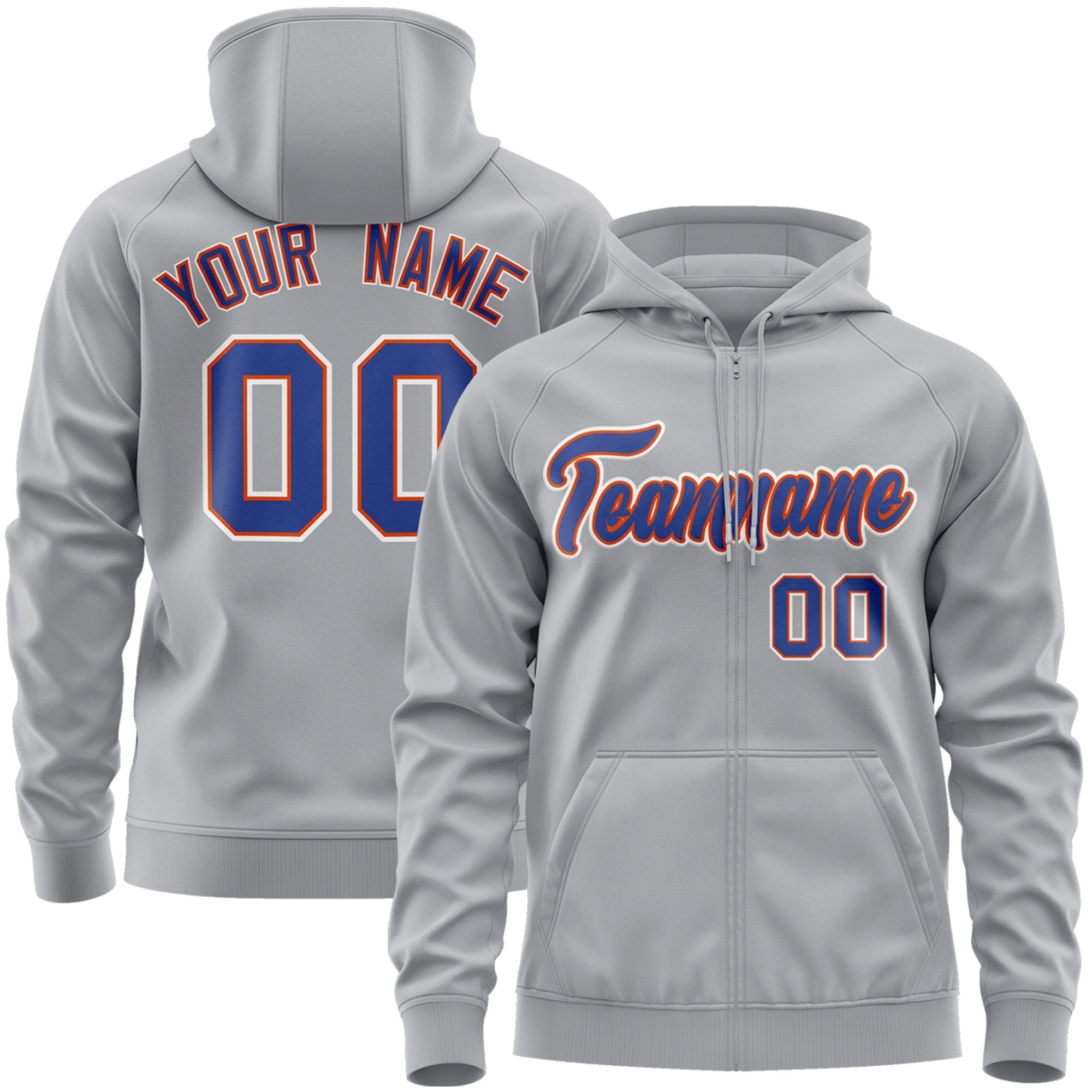 Custom Stitched Gray Royal-White Sports Full-Zip Sweatshirt Hoodie| KXKSHOP