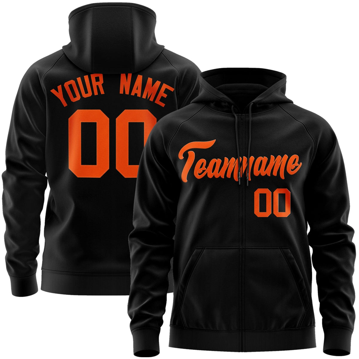 Custom Stitched Black Orange Sports Full-Zip Sweatshirt Hoodie| KXKSHOP