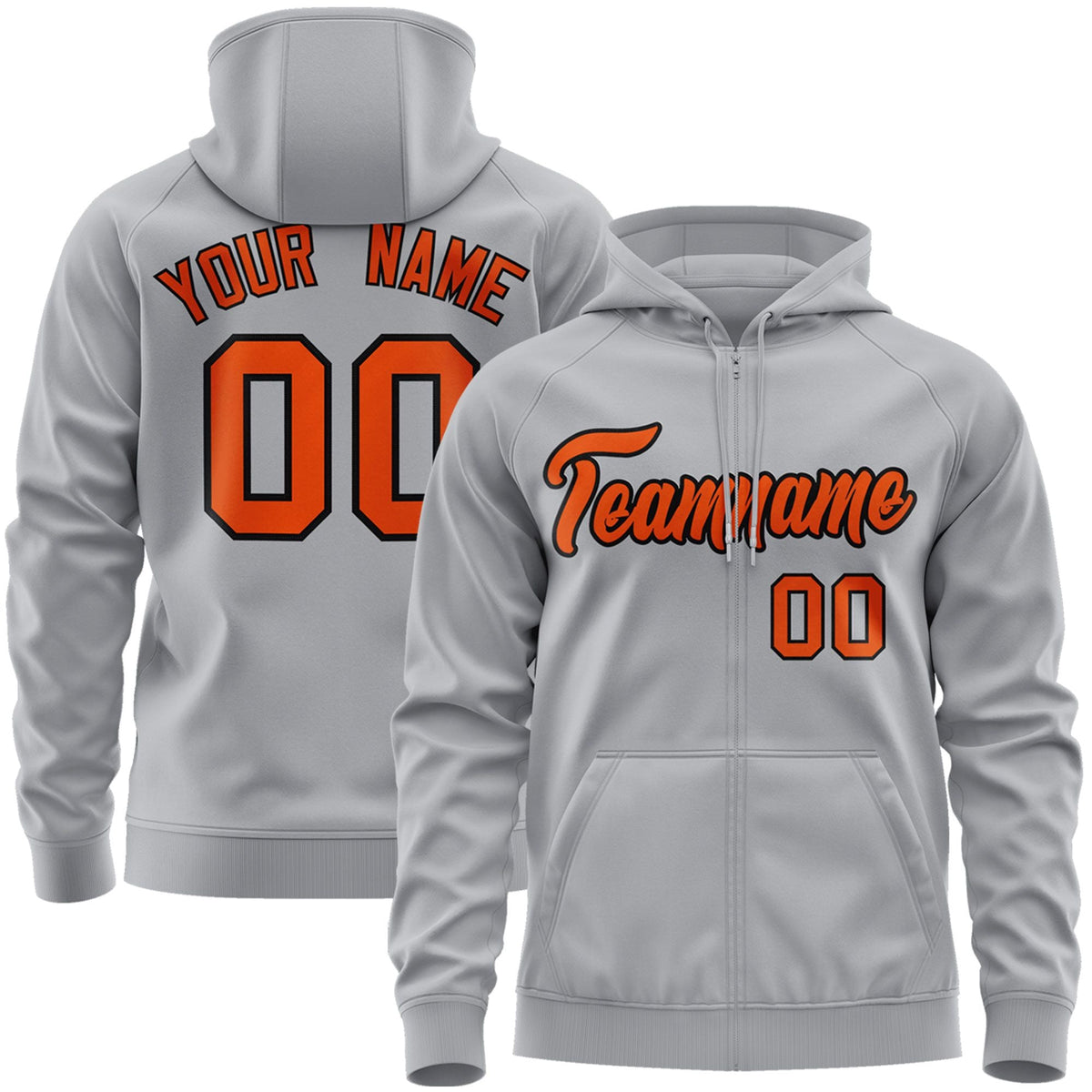 Custom Stitched Gray Orange-Black Sports Full-Zip Sweatshirt Hoodie| KXKSHOP