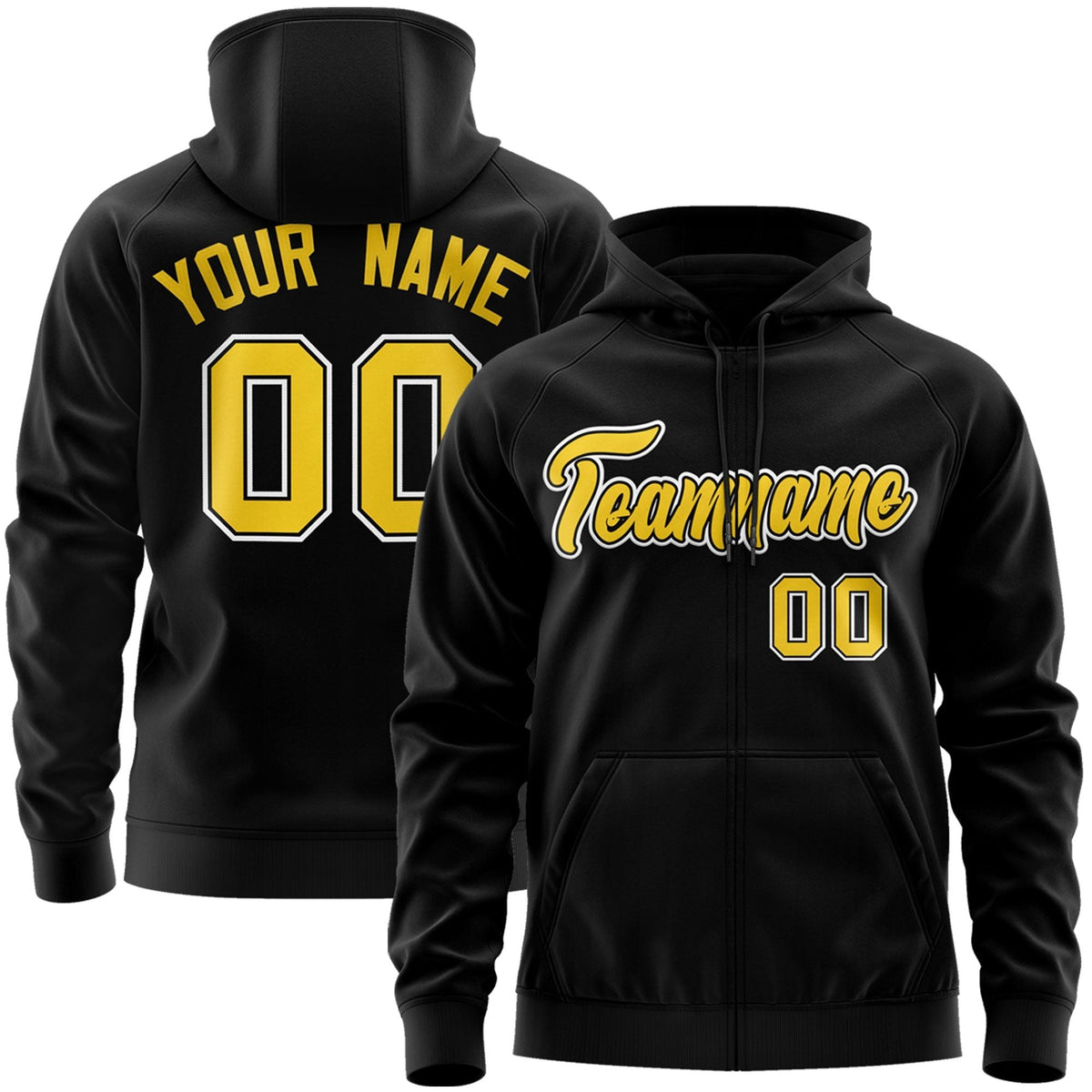 Custom Stitched Black Gold-White Sports Full-Zip Sweatshirt Hoodie| KXKSHOP