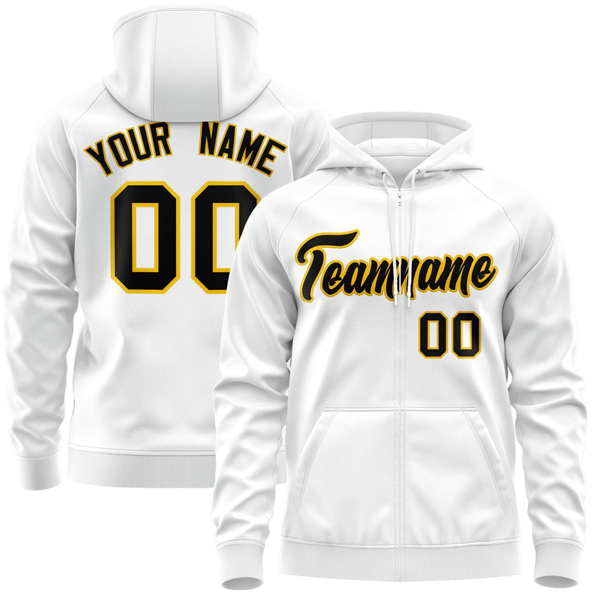 Custom Stitched White Black-Gold Sports Full-Zip Sweatshirt Hoodie| KXKSHOP