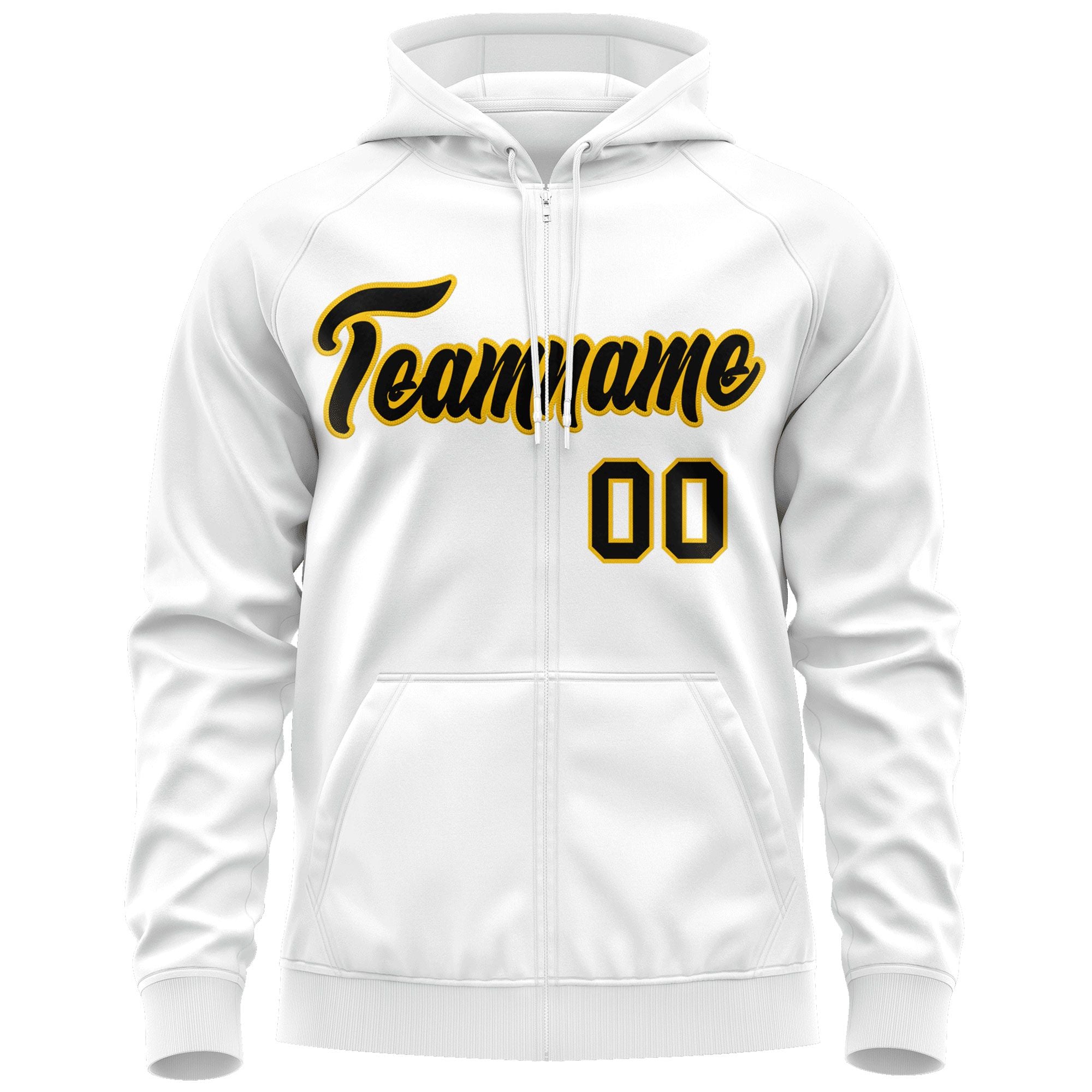 Custom Stitched White Black-Gold Sports Full-Zip Sweatshirt Hoodie| KXKSHOP
