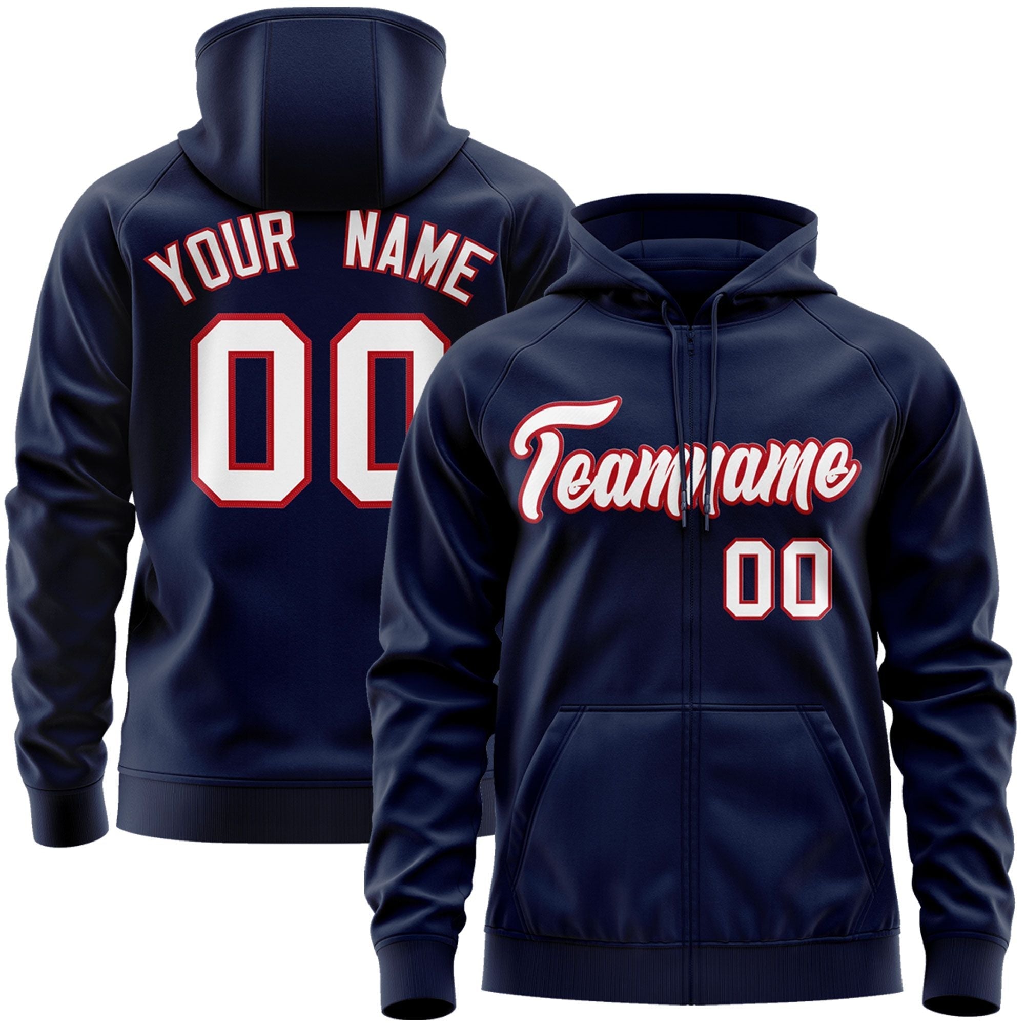 Custom Stitched Navy White-Red Sports Full-Zip Sweatshirt Hoodie| KXKSHOP