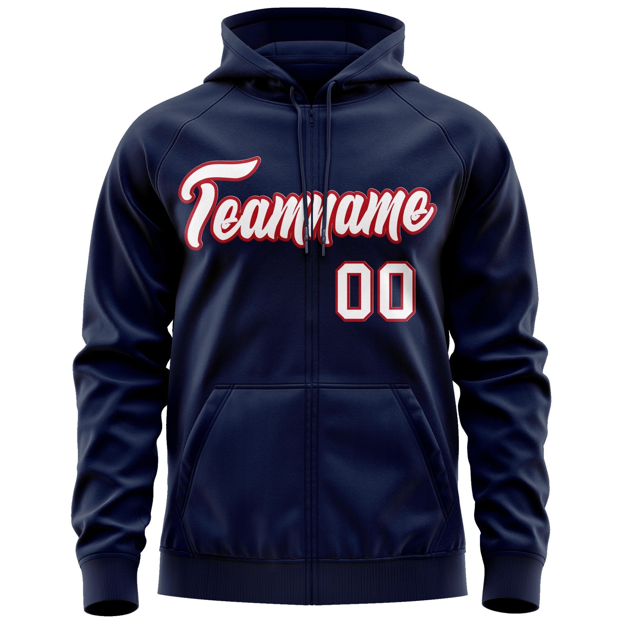 Custom Stitched Navy White-Red Sports Full-Zip Sweatshirt Hoodie| KXKSHOP