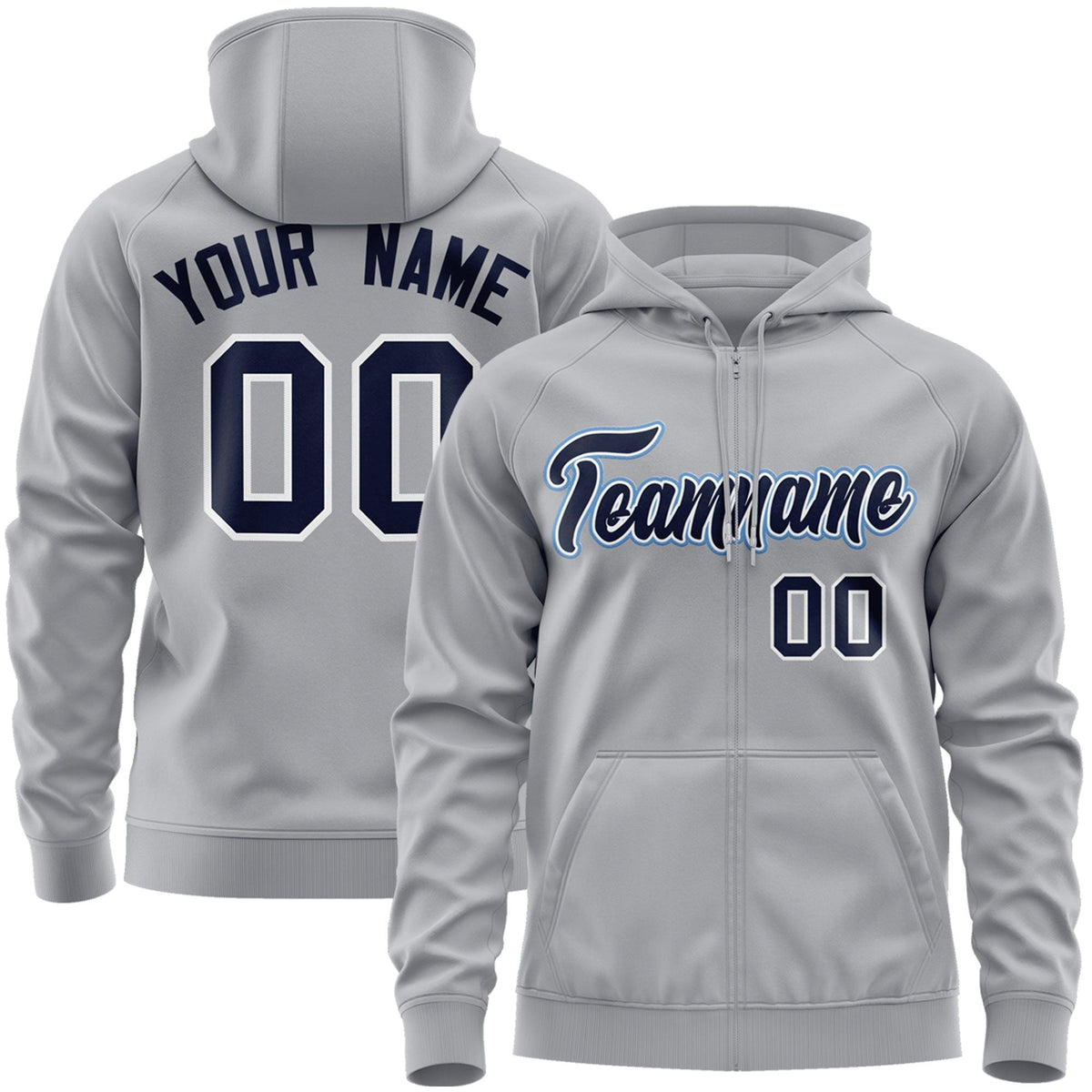 Custom Stitched Gray Navy-Light Blue Sports Full-Zip Sweatshirt Hoodie| KXKSHOP