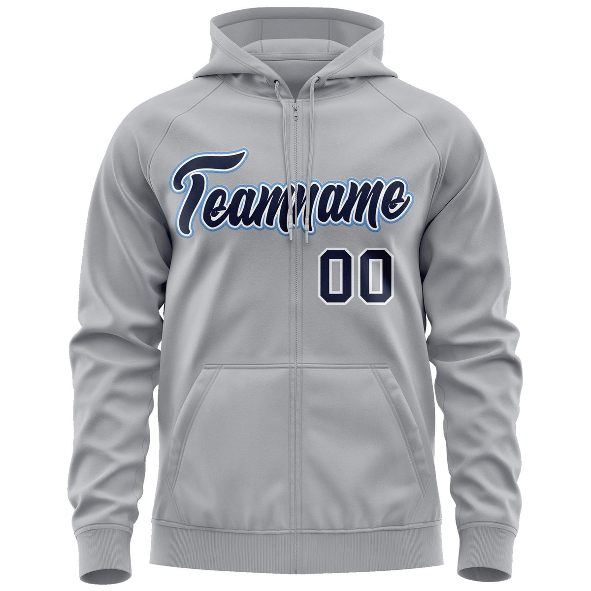 Custom Stitched Gray Navy-Light Blue Sports Full-Zip Sweatshirt Hoodie| KXKSHOP