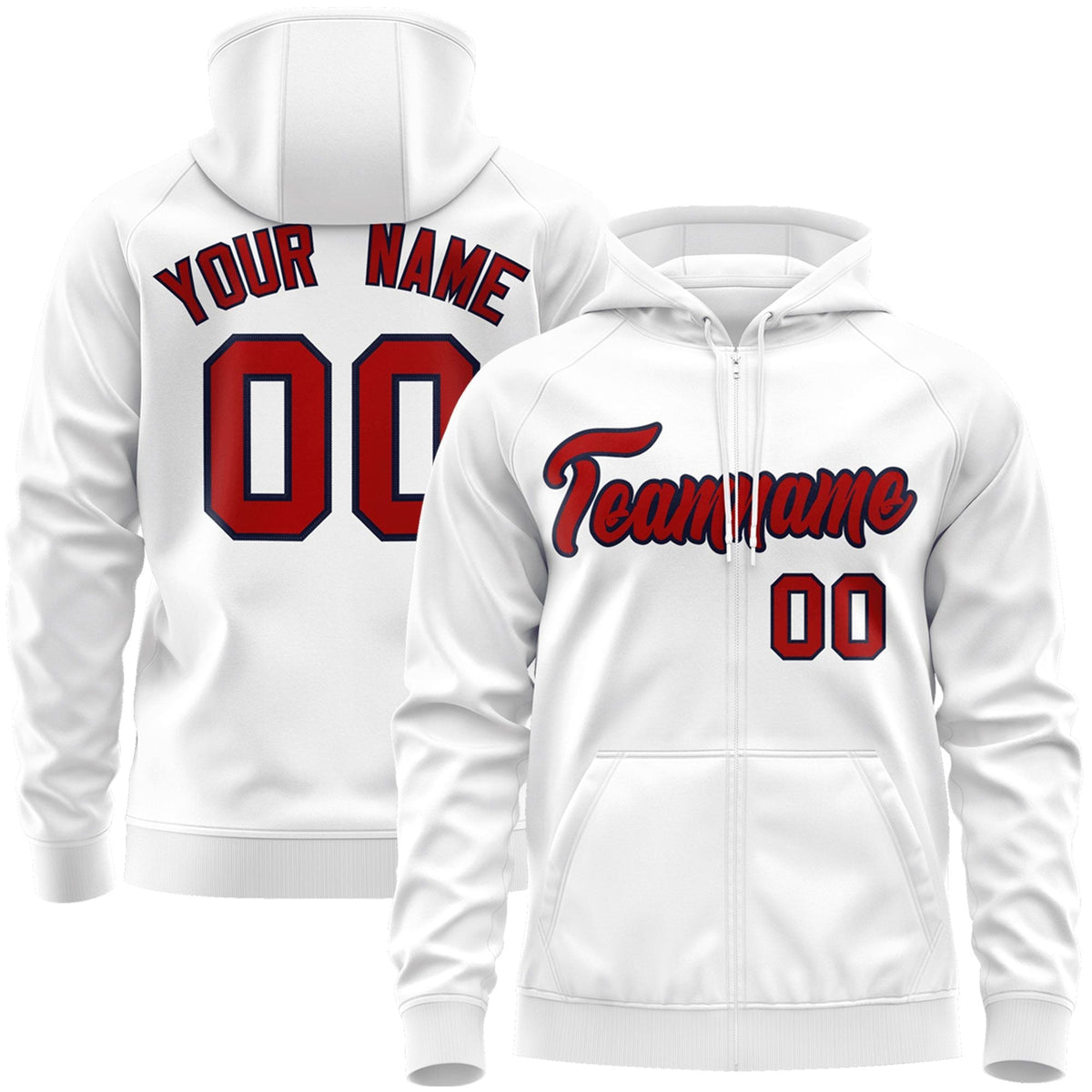 Custom Stitched White Red-Navy Sports Full-Zip Sweatshirt Hoodie| KXKSHOP
