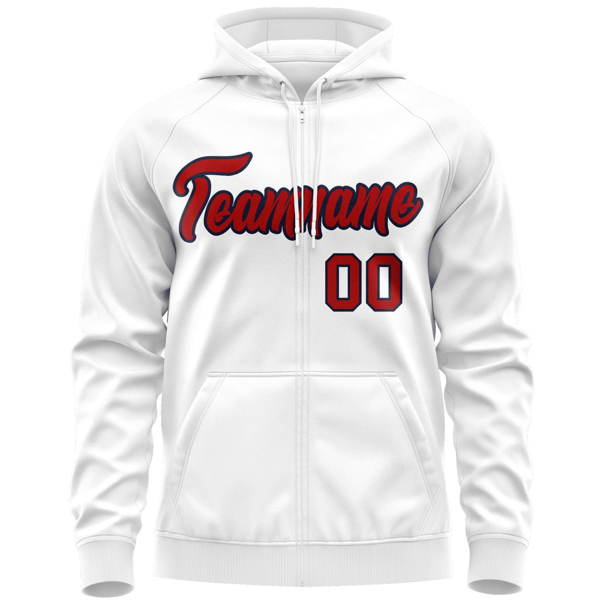 Custom Stitched White Red-Navy Sports Full-Zip Sweatshirt Hoodie| KXKSHOP